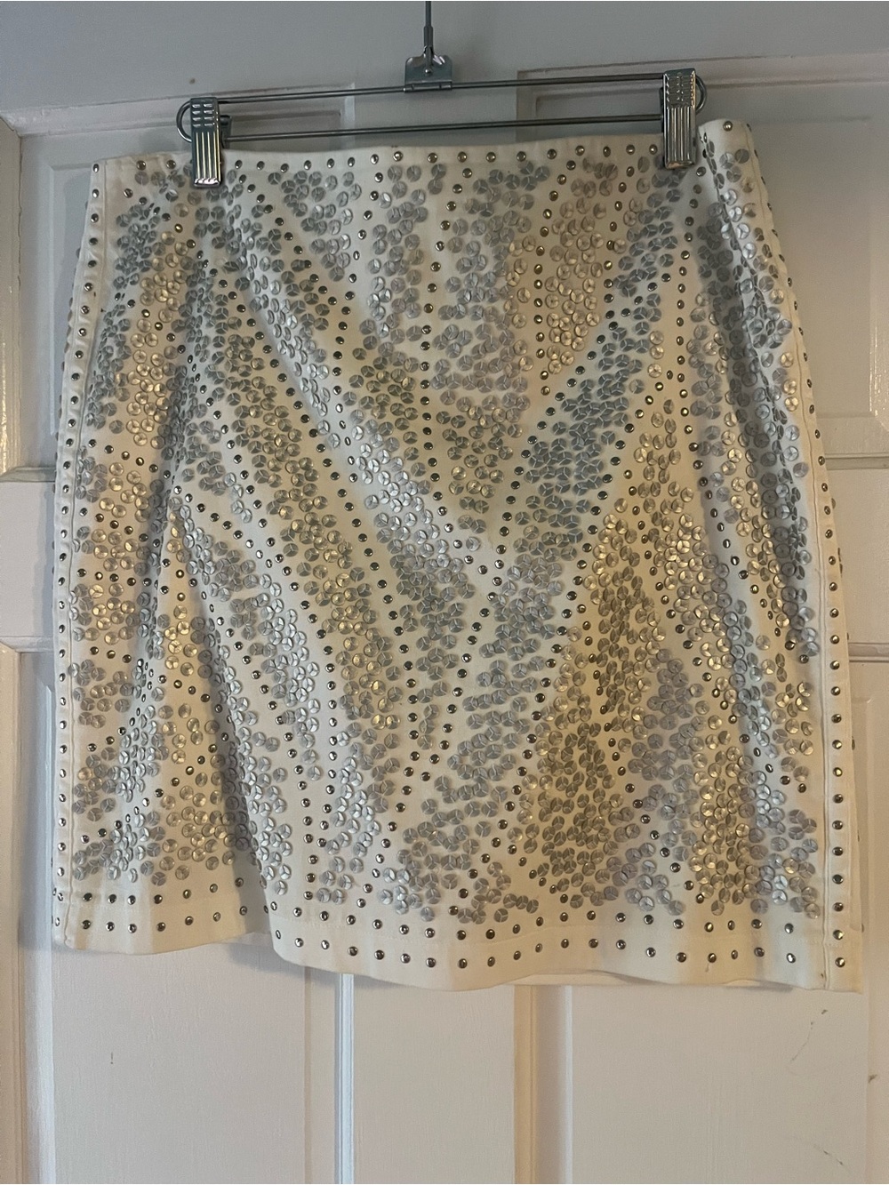 White House Black Market White Mini Skirt with Silver Studs